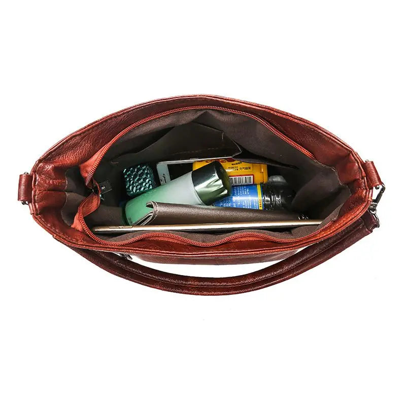 Vintage Soft Leather Bucket Bag for Women Shoulder Cross Body Handbag