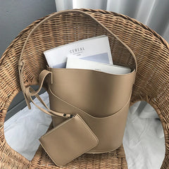 Women Bucket Bag Shoulder Crossbody Large Capacity PU Leather Handbag