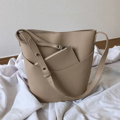 Women Bucket Bag Shoulder Crossbody Large Capacity PU Leather Handbag