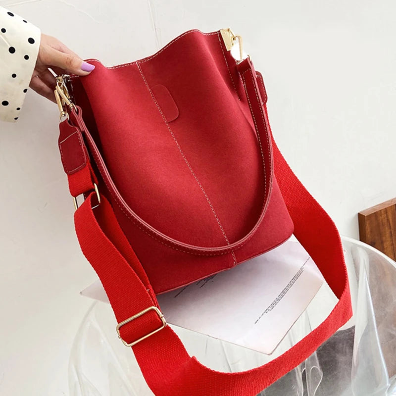 Women Bucket Bag PU Leather Shoulder Bag Large Capacity Lady Crossbody Bags