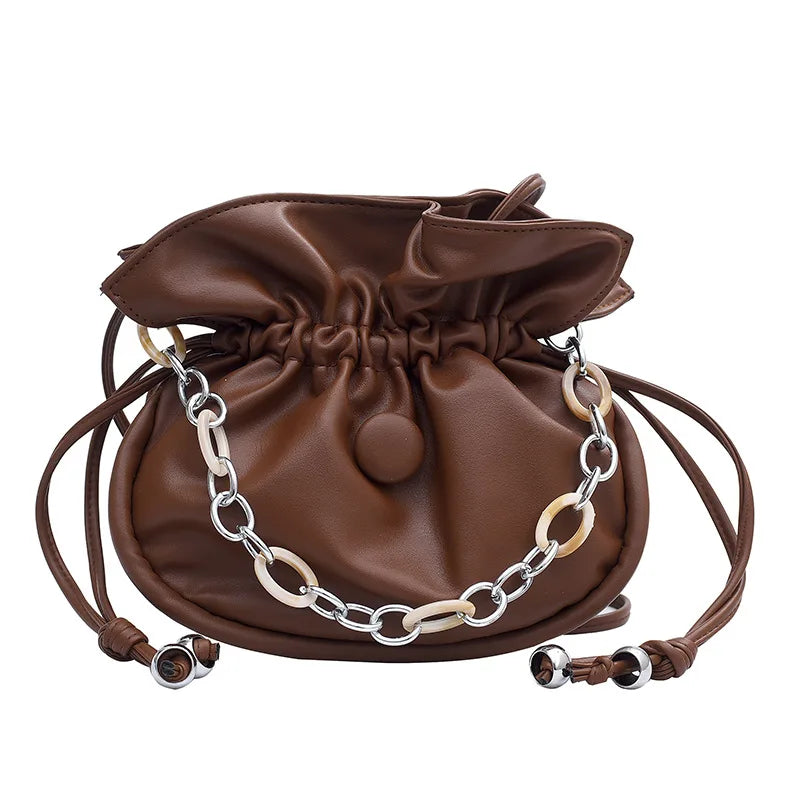Women Bucket Bag Pu Leather Handbag Drawstring Lady Shoulder Messenger Bags