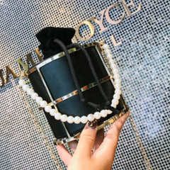Women Bucket Bags Pearls Beaded Handle Chain Shoulder Crossbody Bags