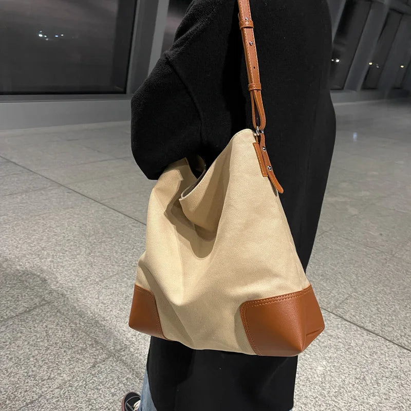 Canvas Bucket Shoulder Bag Crossbody Tote Large Capacity Handbag