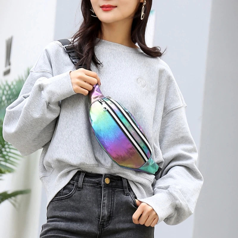 Women Holographic Fanny Pack Waist Bag for Travel