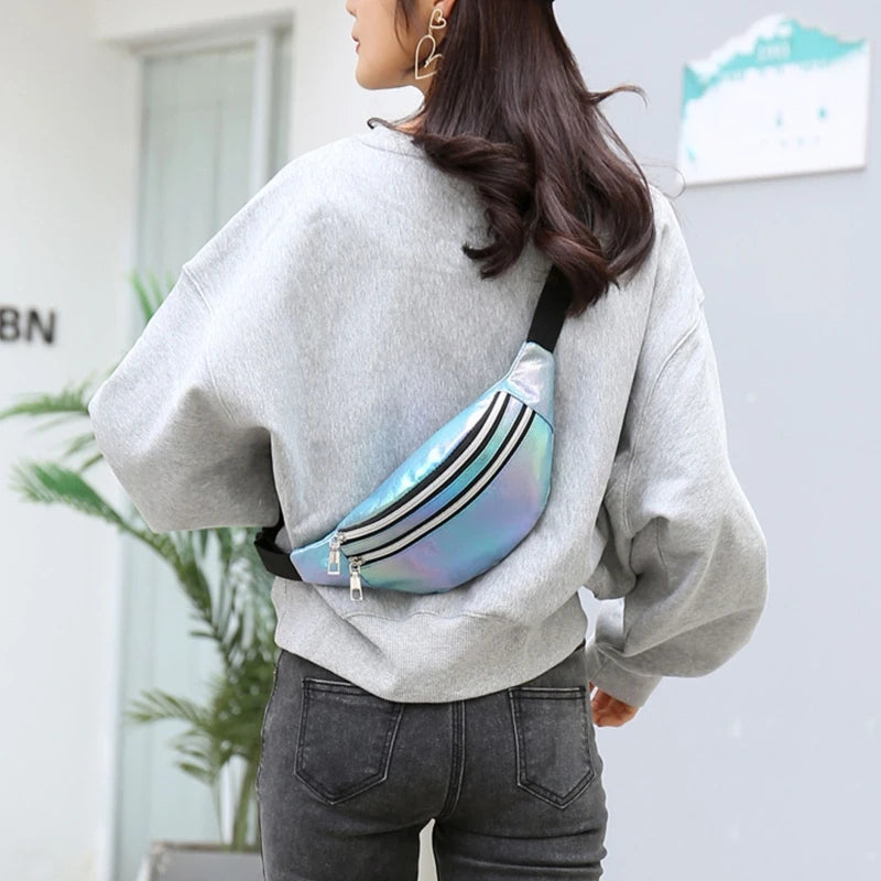 Women Holographic Fanny Pack Waist Bag for Travel