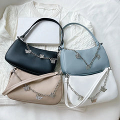 Women Butterfly Chain Shoulder Bag PU Leather Zipper Shopping Purse