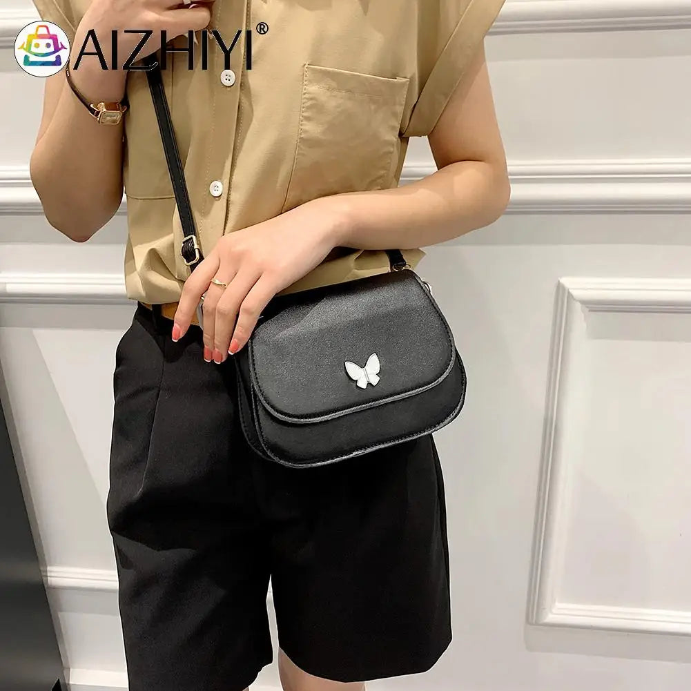 Vintage Women Butterfly Leather Shoulder Bag Solid Flap Small Handbag