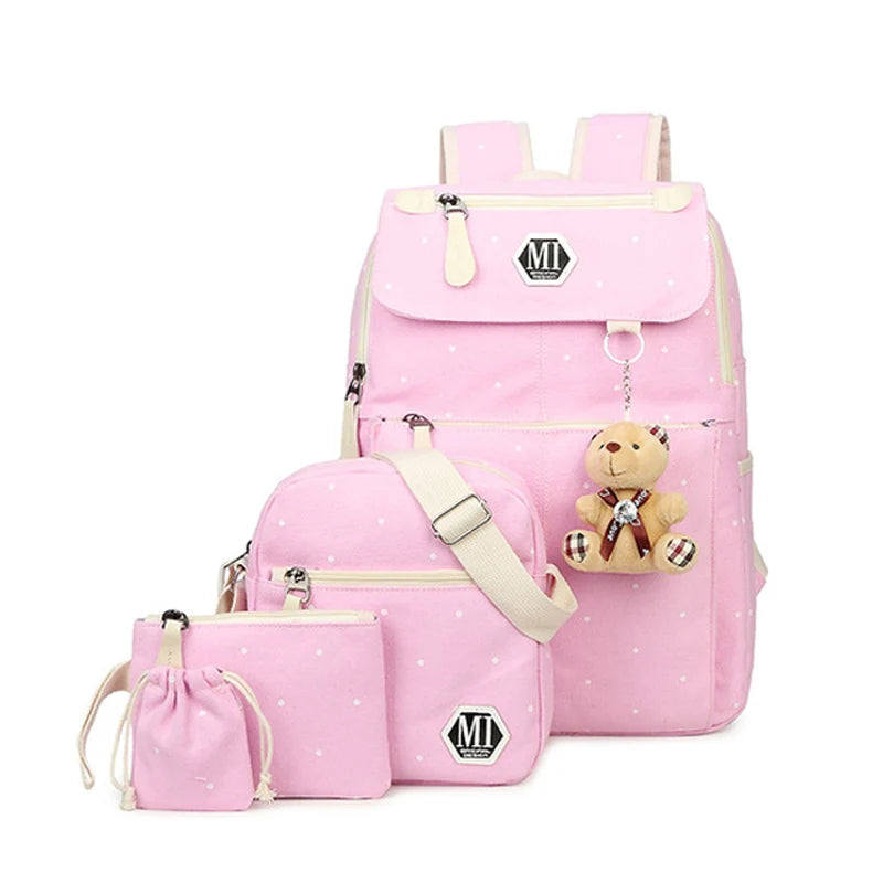Canvas 4Pcs/set School Backpacks College Schoolbag for Teenager Girl And Boys