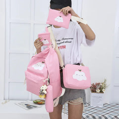 Women Canvas 5Pcs/set School Backpacks College Schoolbag for Teenager Girls