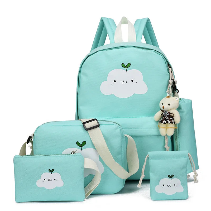 Women Canvas 5Pcs/set School Backpacks College Schoolbag for Teenager Girls