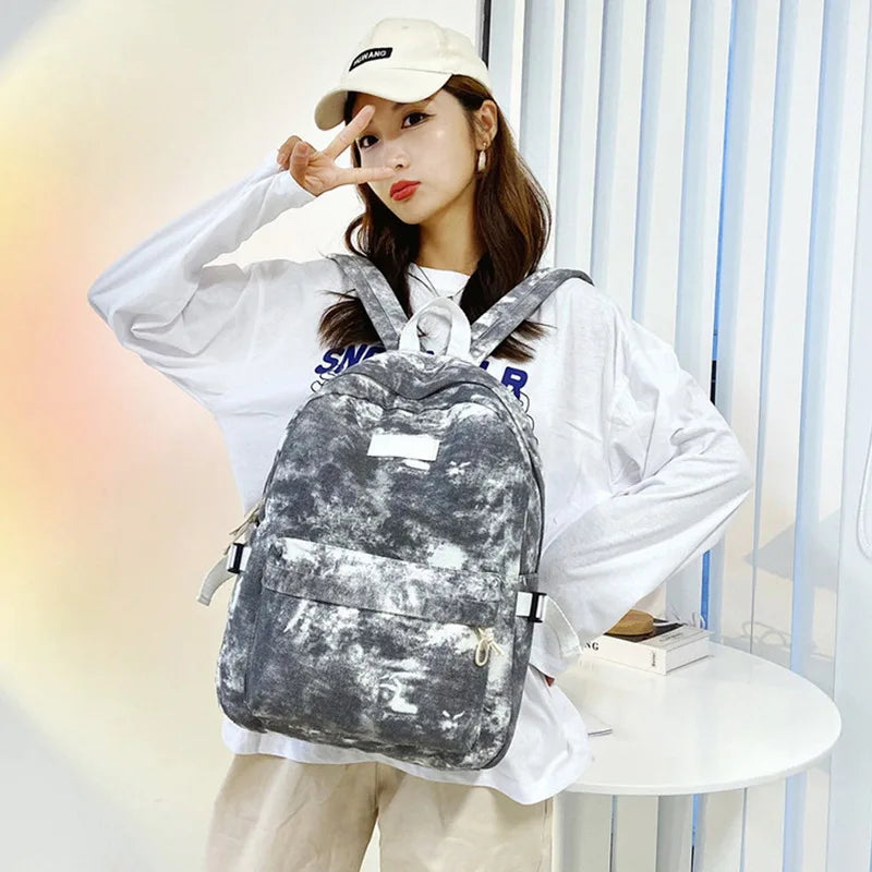 Women Canvas Backpack Tie Dye Shoulder Bag