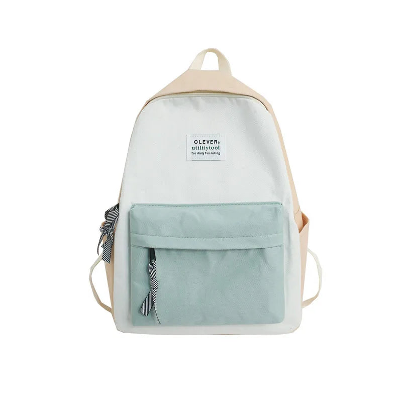 Canvas Backpack Women Shoulder Bag Stitching School Bag Teenage Girl Children