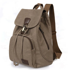 Vintage Canvas Backpack for Women Drawstring School Laptop Bag