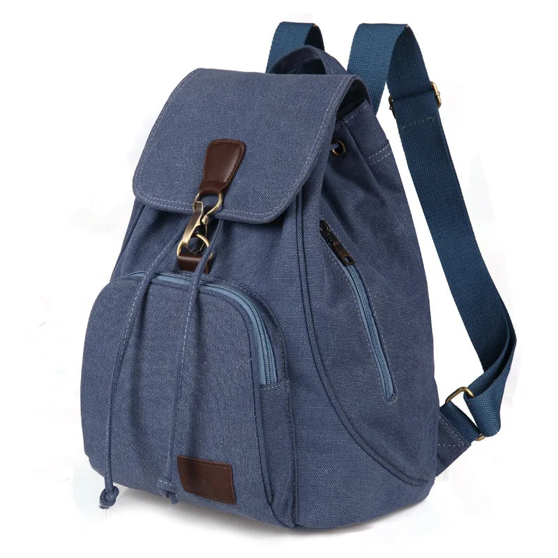 Vintage Canvas Backpack for Women Drawstring School Laptop Bag