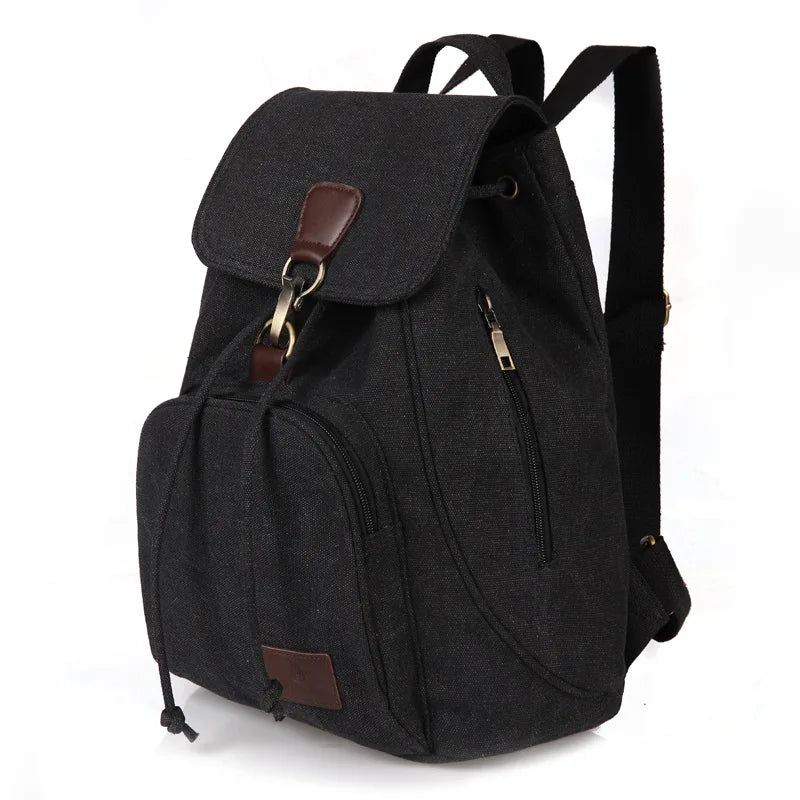 Women Canvas Backpack Vintage Pure Cotton Drawstring Laptop School Bags