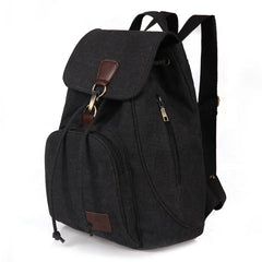 Women Canvas Backpack Vintage Pure Cotton Drawstring Laptop School Bags