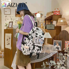 Women Canvas Backpacks Cow Printing Funny College Rucksack
