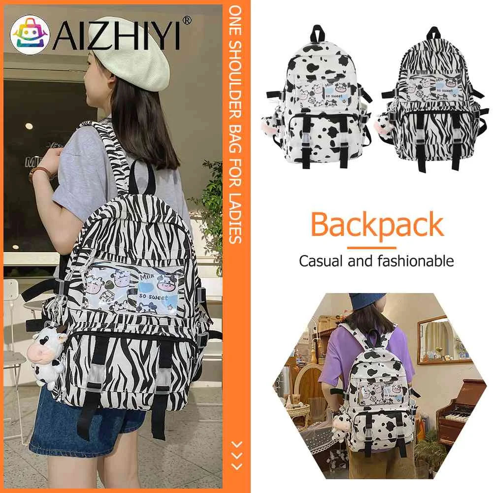 Women Canvas Backpacks Cow Printing Funny College Rucksack