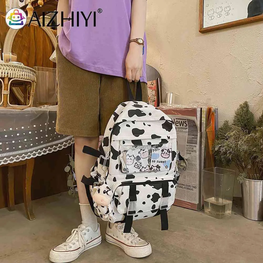 Women Canvas Backpacks Cow Printing Funny College Rucksack