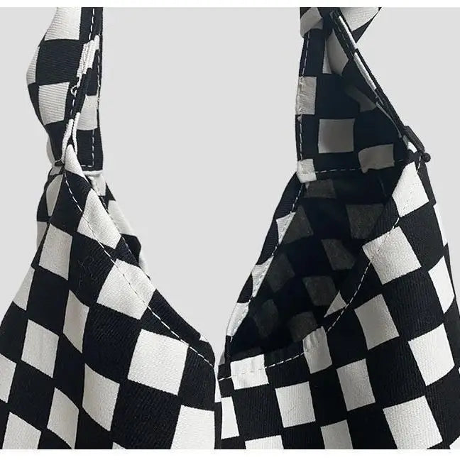 Women Canvas Shoulder Bag Plaid Zipper Handbag Purse Girls Bag