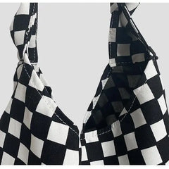 Women Canvas Shoulder Bag Plaid Zipper Handbag Purse Girls Bag