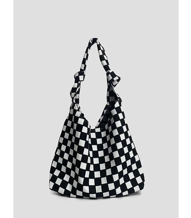Women Canvas Shoulder Bag Plaid Zipper Handbag Purse Girls Bag