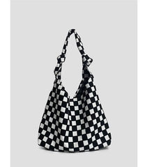 Women Canvas Shoulder Bag Plaid Zipper Handbag Purse Girls Bag