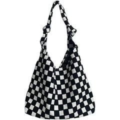 Women Canvas Shoulder Bag Plaid Zipper Handbag Purse Girls Bag