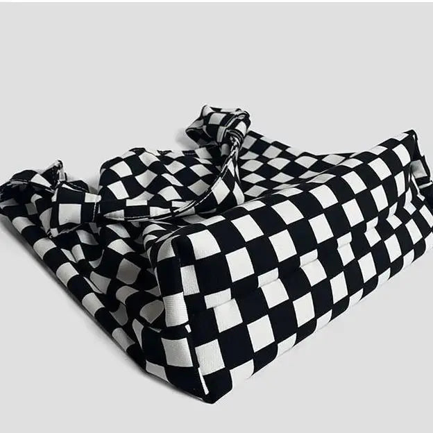 Women Canvas Shoulder Bag Plaid Zipper Handbag Purse Girls Bag