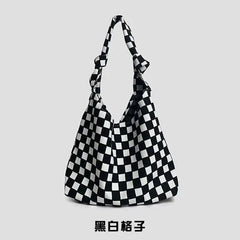 Women Canvas Shoulder Bag Plaid Zipper Handbag Purse Girls Bag