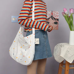 Colorful Print Polka Dots Canvas Shoulder Bag for College Girls