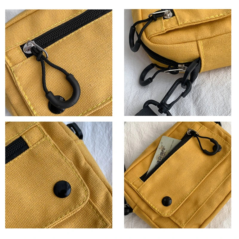 Canvas Shoulder Bag Japan Style Small Crossbody Student Purse Phone Pocket
