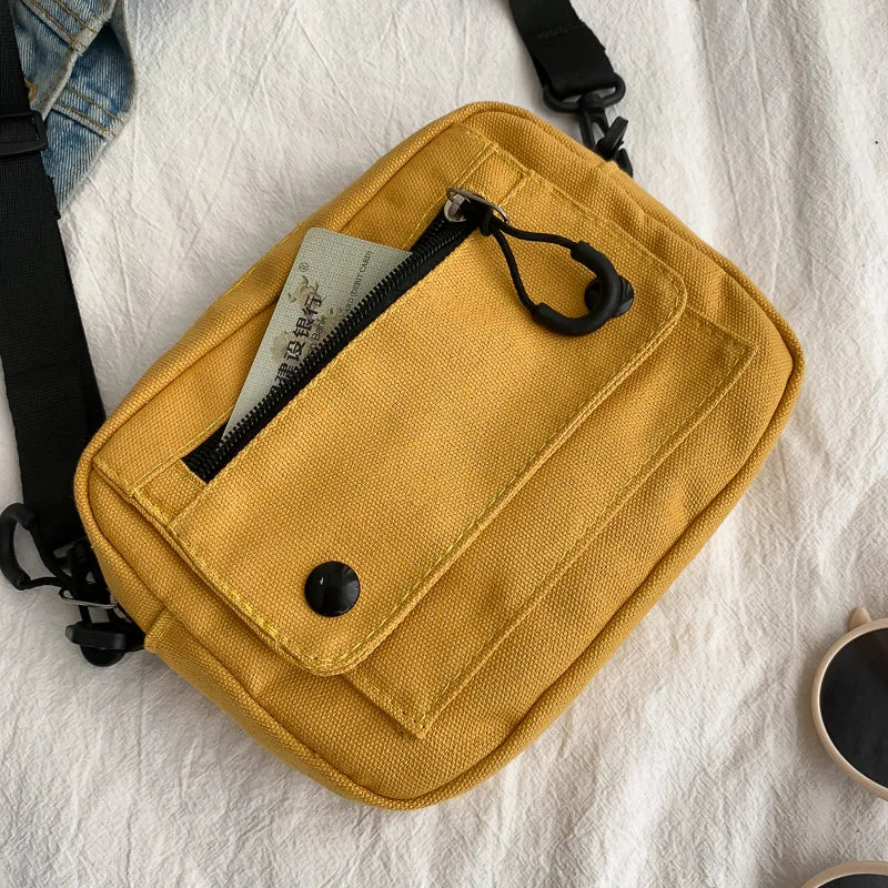 Canvas Shoulder Bag Japan Style Small Crossbody Student Purse Phone Pocket