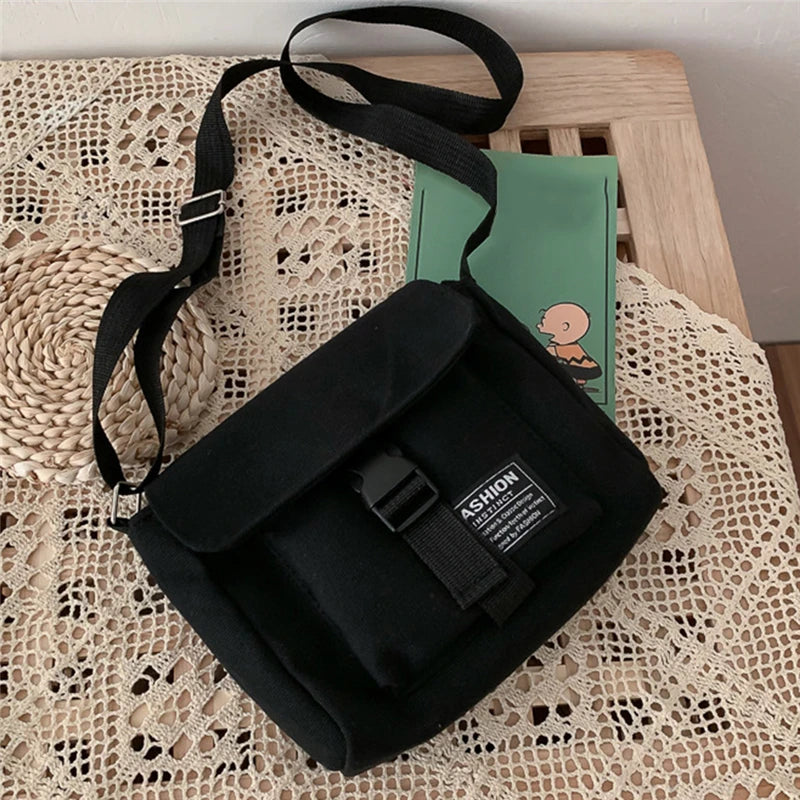 Women Canvas Messenger Bag Solid High Capacity Shoulder Bag