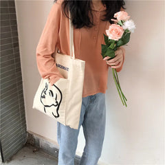 Stick Figure Printed Canvas Tote Bag for Women