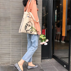 Stick Figure Printed Canvas Tote Bag for Women