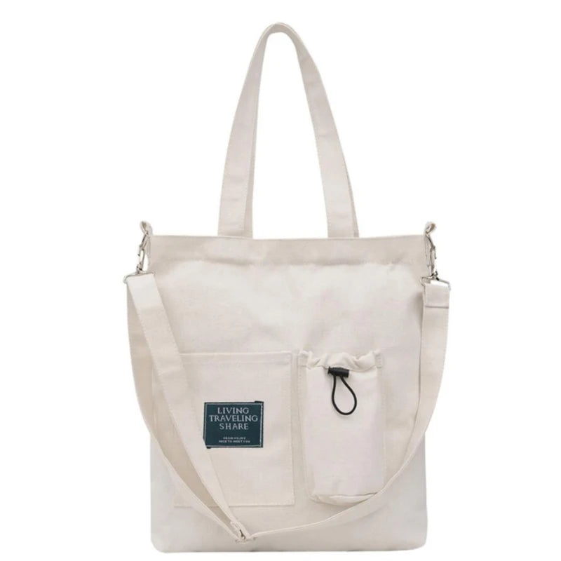 Women Canvas Bag Zipper Shoulder Bag Large Capacity Tote Eco Shopping Bags