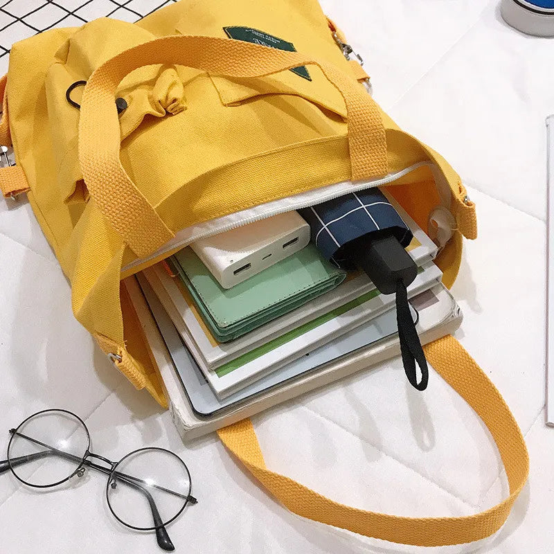 Women Canvas Bag Zipper Shoulder Bag Large Capacity Tote Eco Shopping Bags
