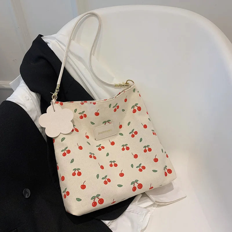 Women Canvas Bucket Bag Large Capacity Casual Shoulder Bag for Girls