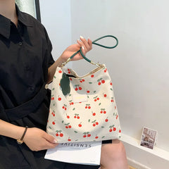 Women Canvas Bucket Bag Large Capacity Casual Shoulder Bag for Girls