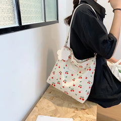 Women Canvas Bucket Bag Large Capacity Casual Shoulder Bag for Girls