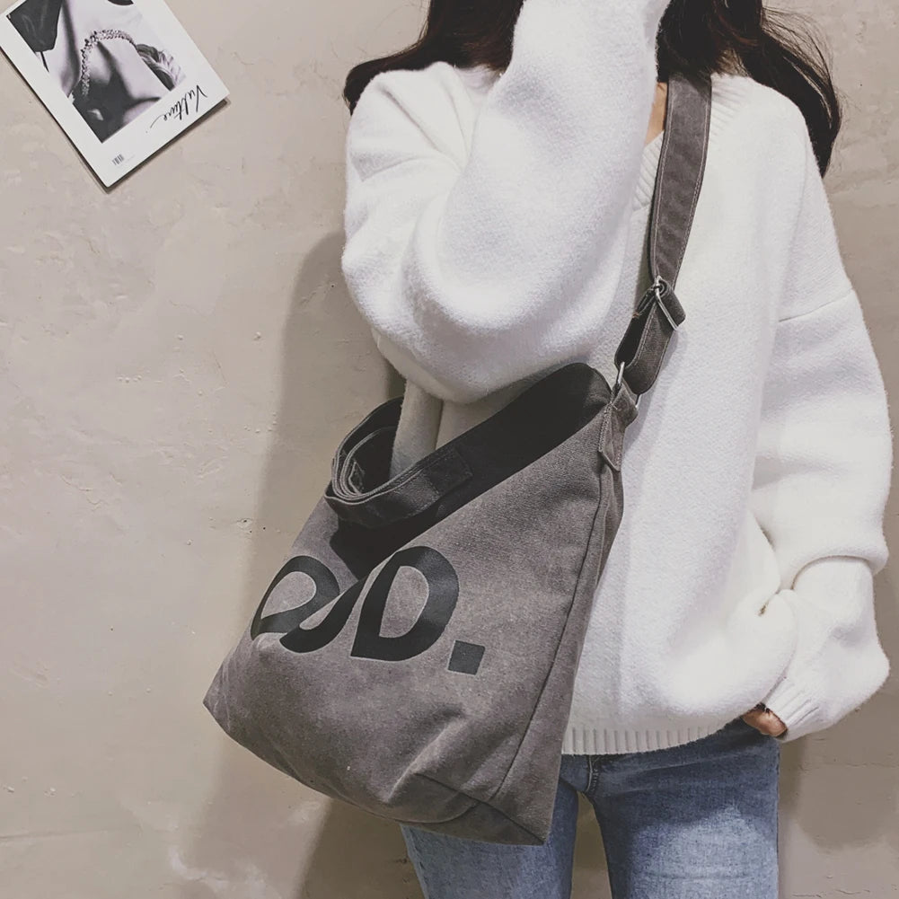 Women Canvas Shoulder Bag Large Capacity Shopping Handbag Soft Casual School