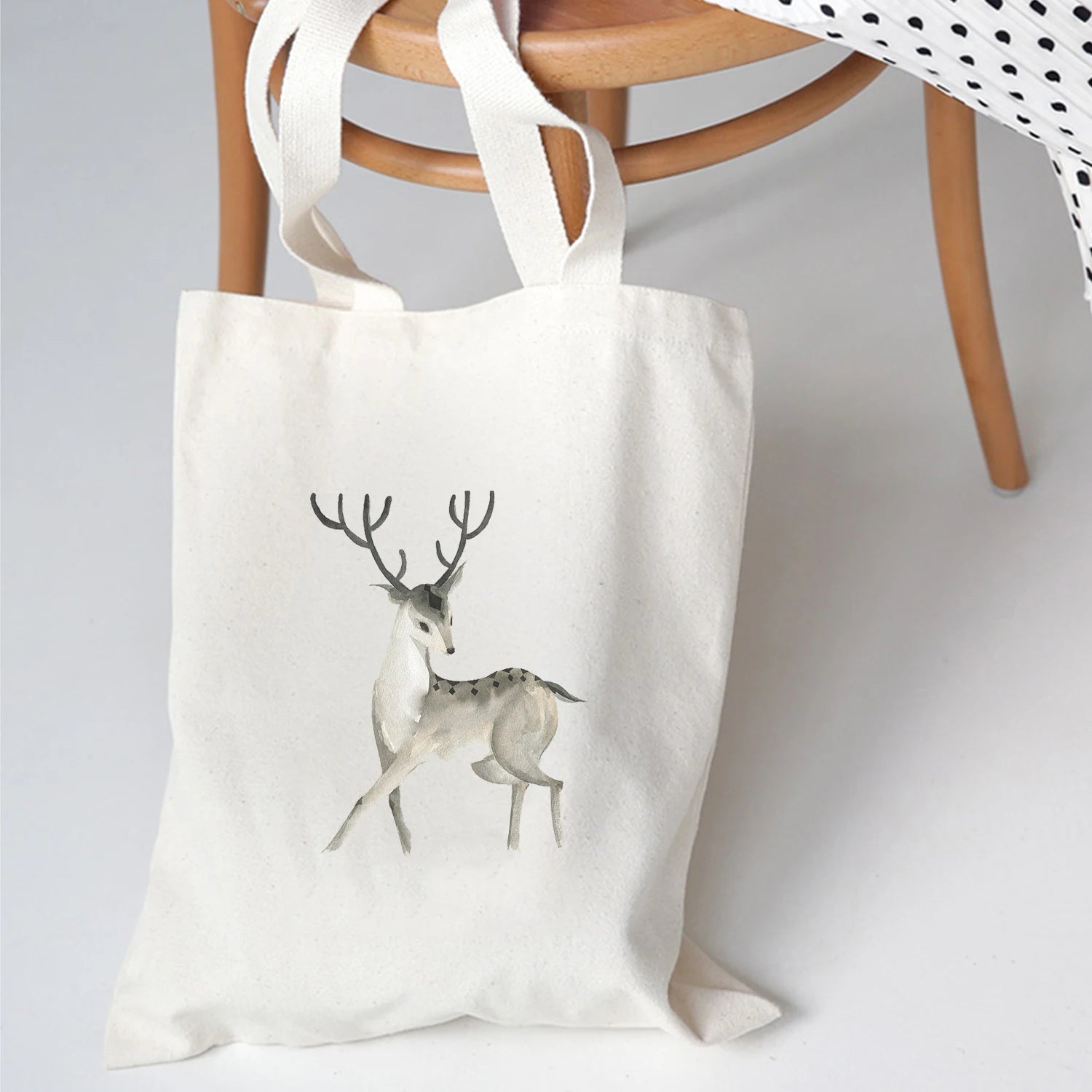 Deer Graphic Canvas Shoulder Bag Eco Tote Large-capacity