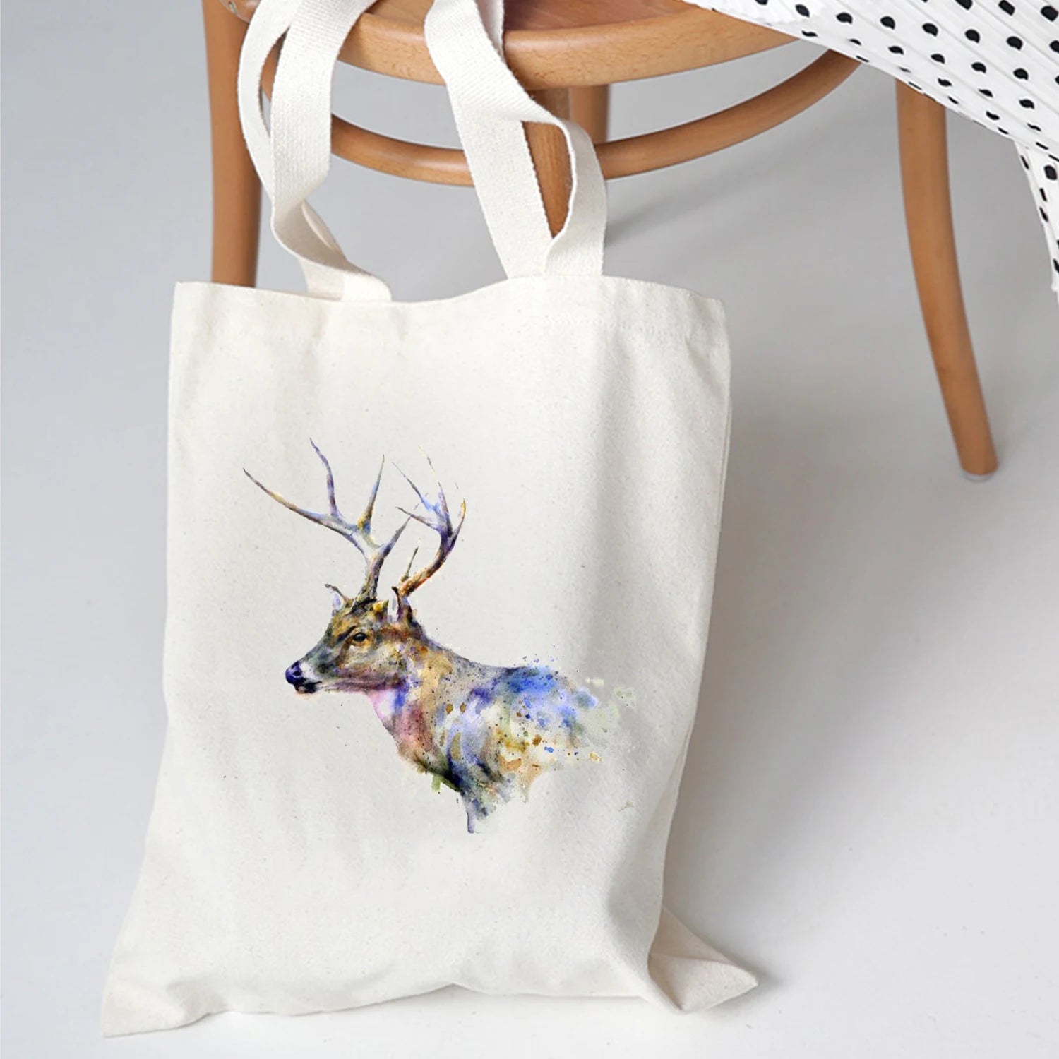 Deer Graphic Canvas Shoulder Bag Eco Tote Large-capacity