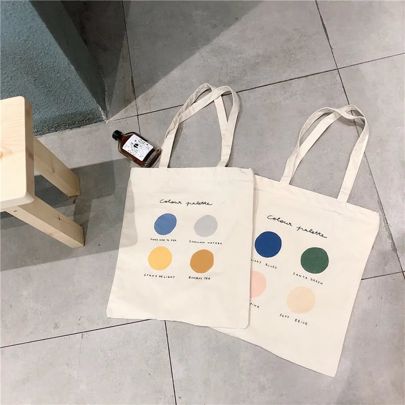 Dot Print Canvas Shoulder Bag Women Reusable Handbag