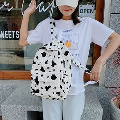 Canvas Cow Pattern Print Backpack for Teenagers