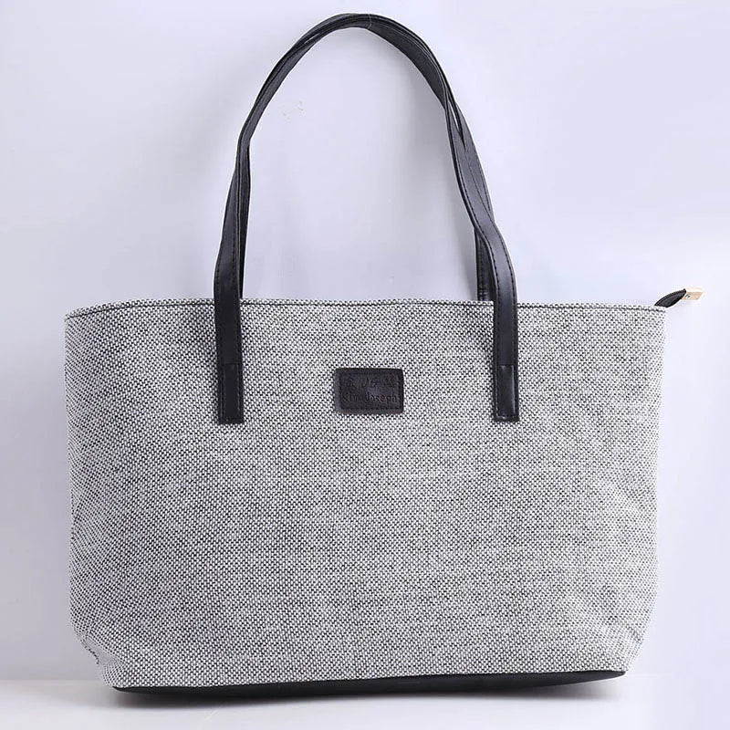 Women Canvas Daily Large Capacity Zipper Shoulder Tote Bag
