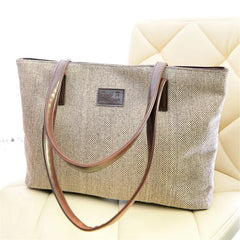 Women Canvas Daily Large Capacity Zipper Shoulder Tote Bag