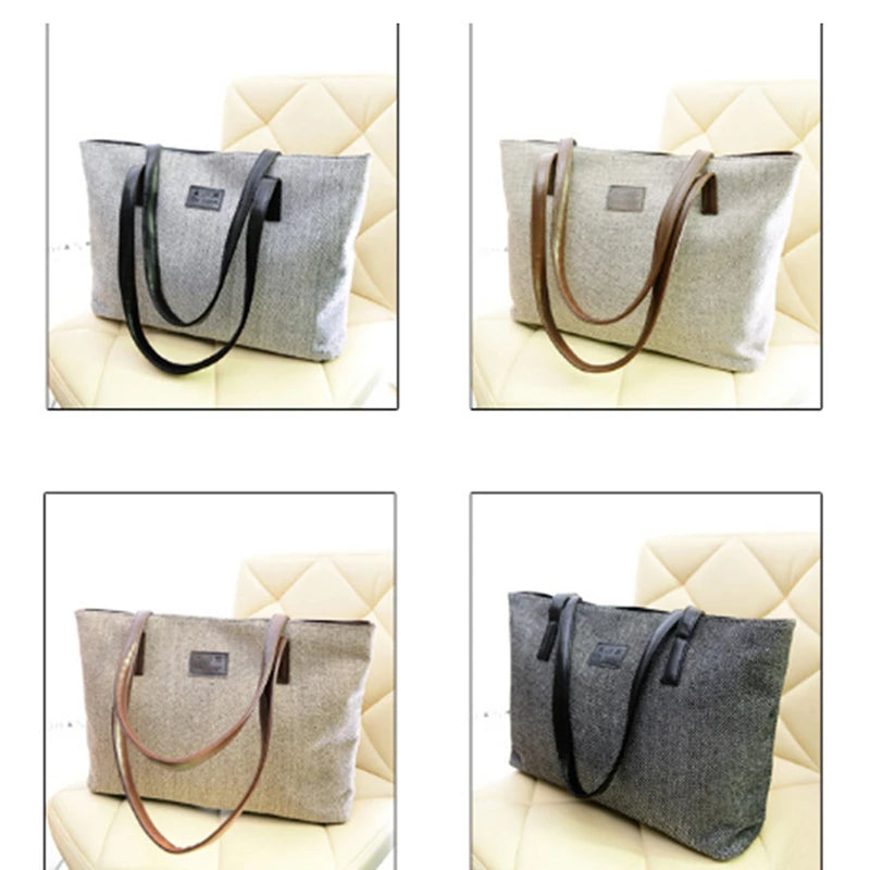 Women Canvas Daily Large Capacity Zipper Shoulder Tote Bag