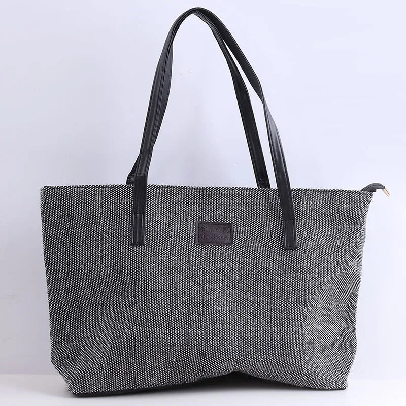 Women Canvas Daily Large Capacity Zipper Shoulder Tote Bag